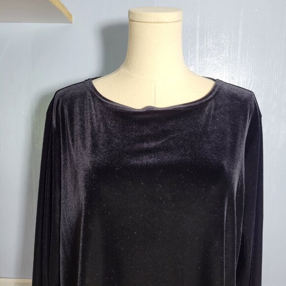 Kathy Lee 2X Black Velvet Round Neck Longsleeve Winter Holiday Blouse - Picture 6 of 10